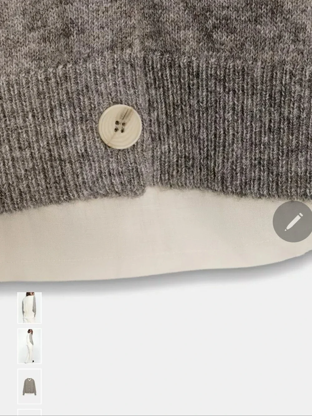 Zara Gray Button-Front Cardigan with Cream Buttons and Tie